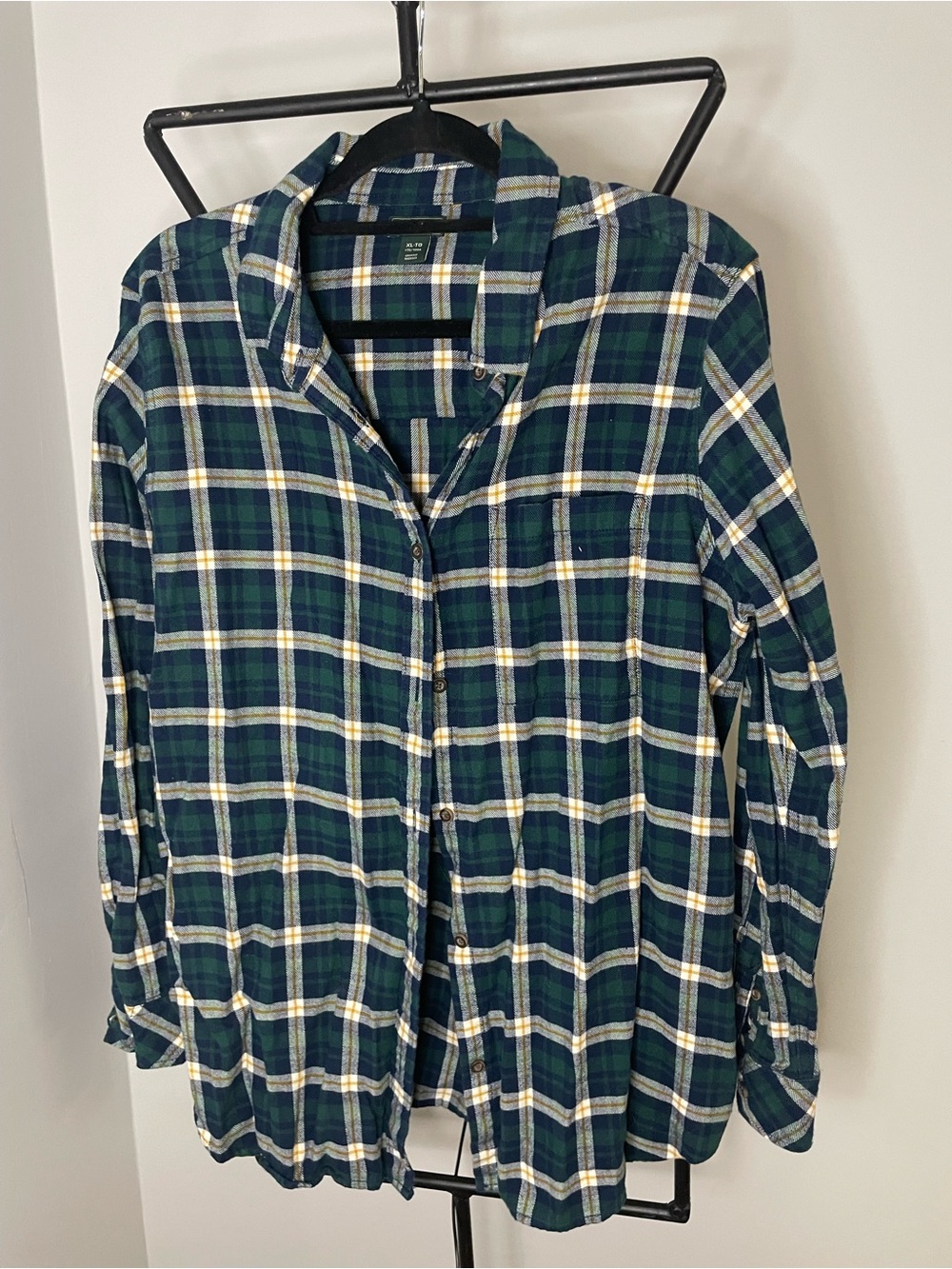 Roots Green, Navy and White Plaid Shirt with Yellow Accents
